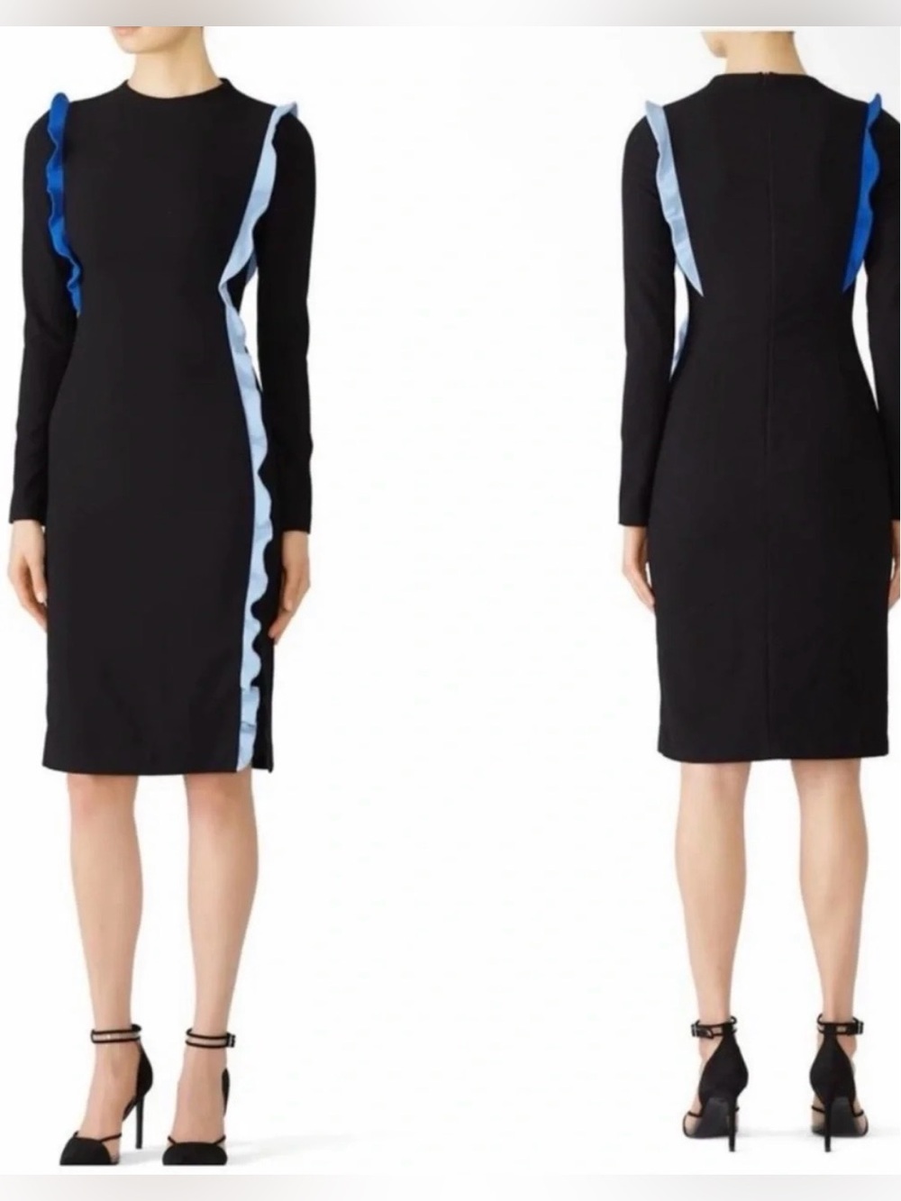 Black Halo Blue and Black Charla Long Sleeve Ruffle Trim Dress size 4